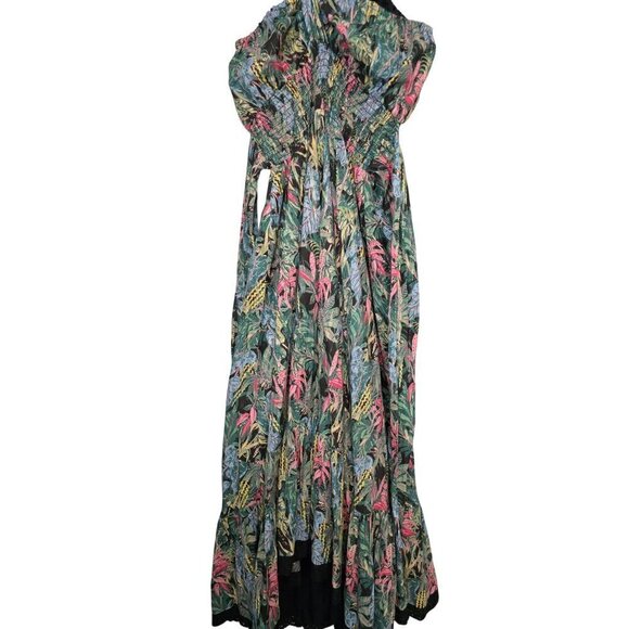 Tropical Print Maxi Dress With Crisscross Straps & Black Lace Trim By Barok - Picture 7 of 15